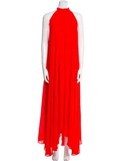 Pre-owned Saloni Halterneck Long Dress In Red