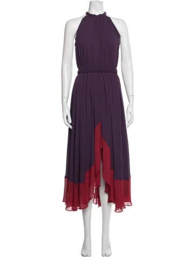 Pre-owned Saloni Halterneck Midi Length Dress In Purple