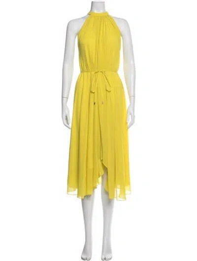 Pre-owned Saloni Halterneck Midi Length Dress In Yellow