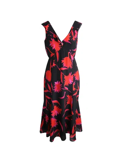 Pre-owned Saloni Holly Floral Sleeveless Dress In Black