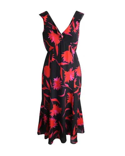 Saloni Holly Printed Sleeveless Dress In Black And Red Silk In Multi