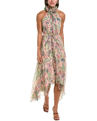 Saloni Iris Crinkle Silk Chiffon Midi Dress In Multi