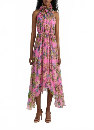 Saloni Iris Ruffle Maxi Dress In Fiori Peony In White