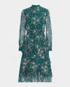 Saloni Isa Mock-neck Floral-print Silk Midi Dress In Green