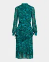 SALONI ISA MOCK-NECK FLORAL-PRINT SILK MIDI DRESS