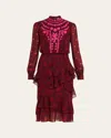 Saloni Isa Mock-neck Floral-print Silk Midi Dress In Pink