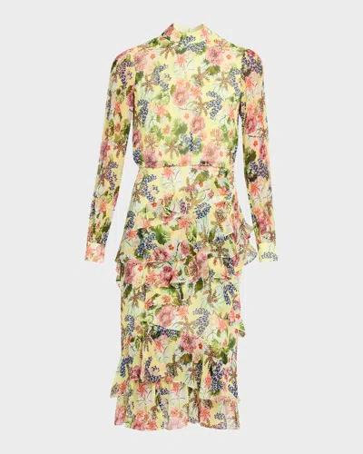 Saloni Isa Mock-neck Floral-print Silk Midi Dress In Multi