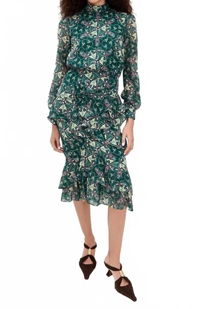 Saloni Isa Ruffle Dress In Opaline Vert In Green
