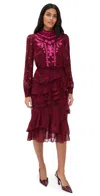 Saloni Isa Mock-neck Floral-print Silk Midi Dress In Pink