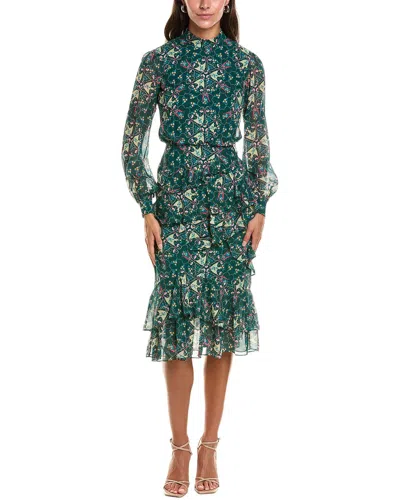 Saloni Isa Silk Georgette Midi Dress In Green
