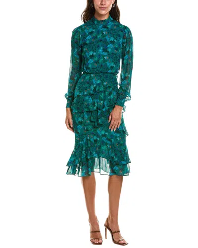 Saloni Isa Silk Georgette Midi Dress In Blue