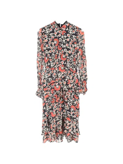 Pre-owned Saloni Isa Starfruit-print Midi Dress In Black
