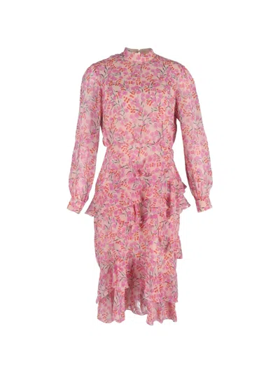 Pre-owned Saloni Isa Tiered Ruffled Midi Dress In Pink