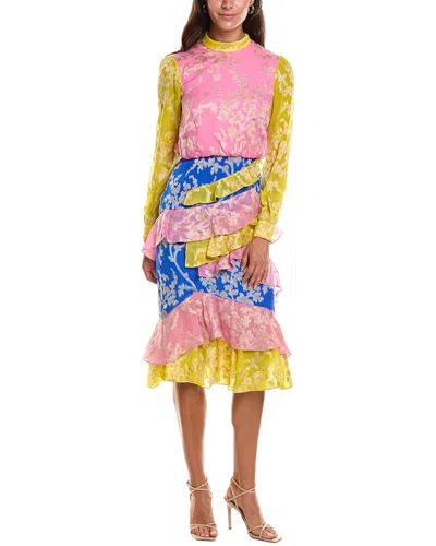 Saloni Isa Tree Jacquard Midi Dress In Yellow
