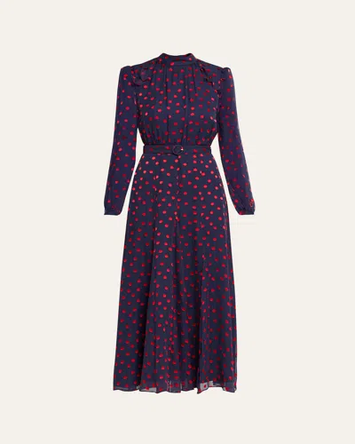 Saloni Jacqui-b Belted Floral Silk Midi Dress