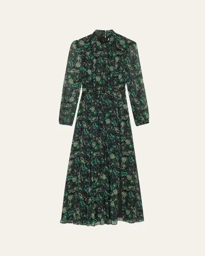 Saloni Jacqui-b Belted Floral Silk Midi Dress In Orchard Evergreen