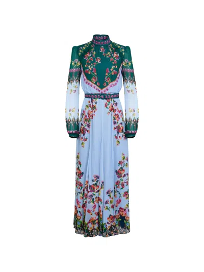 Saloni Jacqui B Floral-print Maxi Dress In 블루