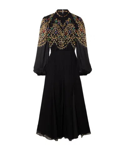 Saloni Jacqui-b Lace-up Printed Midi Dress In Multi