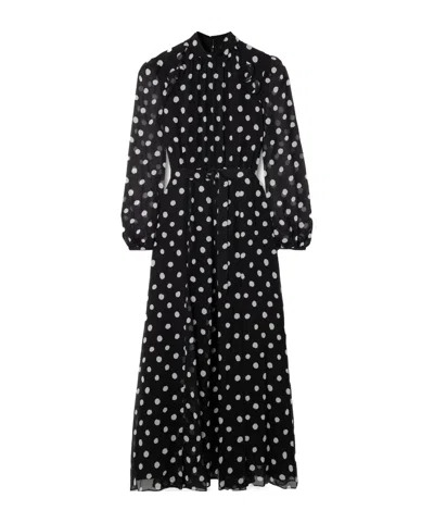 Saloni Jacqui-b Polka-dot Silk Crepe De Chine Maxi Dress In Black