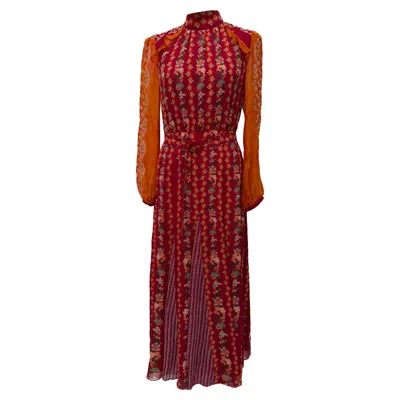 Saloni Jacqui-b Printed Maxi Dress In Multicolor Silk In Red