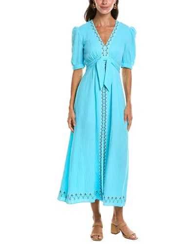 Saloni Jamie Crinkle Gauze Midi Dress In Blue