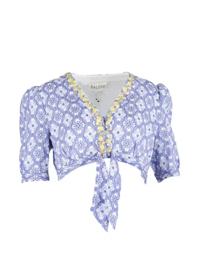 Pre-owned Saloni Jamie Crop Top In Blue