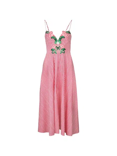 Saloni Jana-b Striped Embroidered Midi Dress In Pink