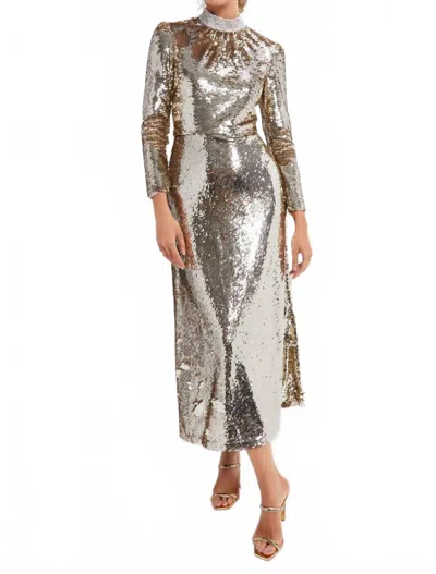 Saloni Jena Embroidered Midi Dress In Champagne In Gold