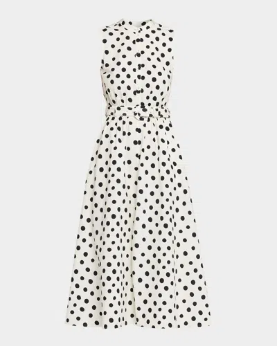 Saloni Jill Polka-dot Midi Dress In White