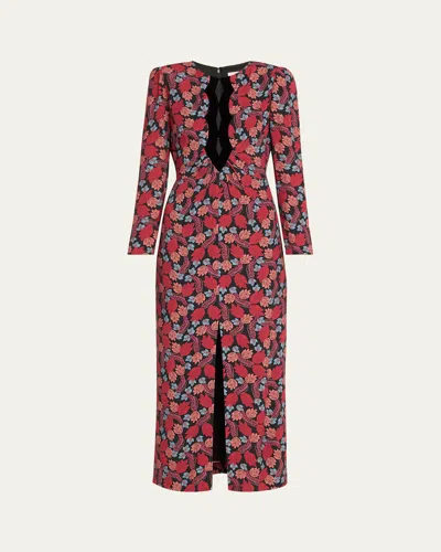 Saloni Jinx-c Velvet Cutout Midi Dress In Follium Rouge/black