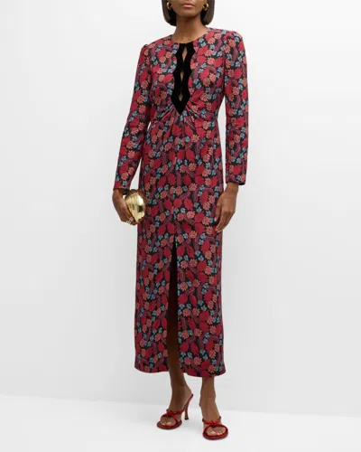 SALONI JINX-C VELVET CUTOUT MIDI DRESS