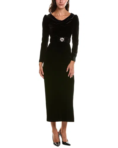 Saloni Jinx Stretch Velvet Silk-blend Midi Dress In Black