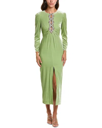 Saloni Jinx Stretch Velvet Silk-blend Midi Dress In Green