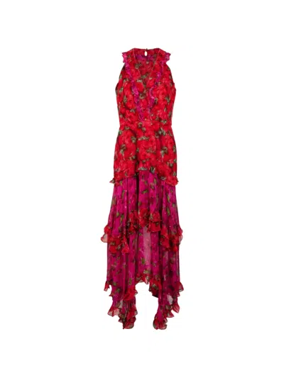 Saloni Jolie B Ruffled Tiered Midi Dress In Red