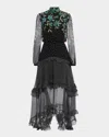 Saloni Jolie-c Floral Silk Tiered-ruffle Midi Dress In Multi