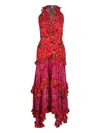 Saloni Jolie Ruffled Floral Midi Dress In Red