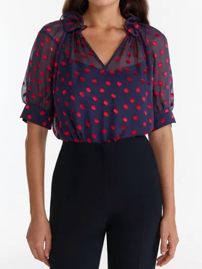 Saloni Josie Top In Navy Bright Rouge In Blue