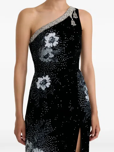 Saloni Justine B One-shoulder Velvet Maxi Dress In Black