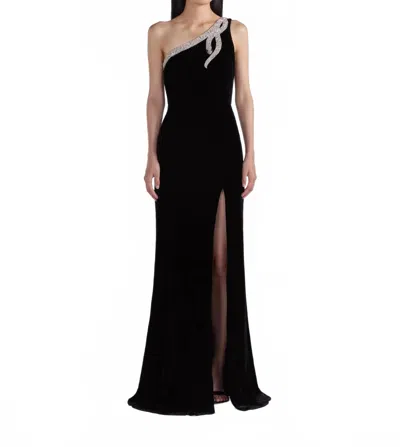 Saloni Justine B Serpentine Embroidered Maxi Dress In Black