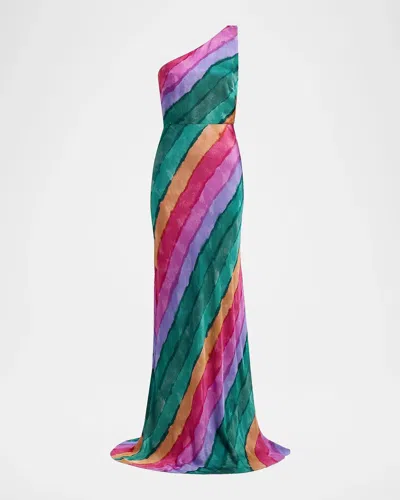 Saloni Justine Floral Silk One-shoulder Maxi Dress In Rainbow Br