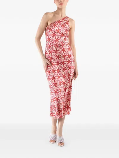 Saloni Justine One-shoulder Floral Midi Dress In Neutral