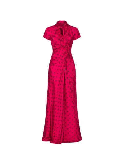Saloni Kelly Polka-dot Jacquard Maxi Dress In Red