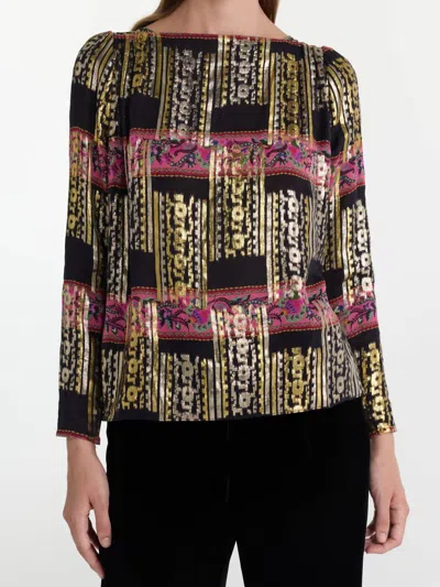Saloni Kerri Long Sleeve Top In Budapest Lineae In Gold