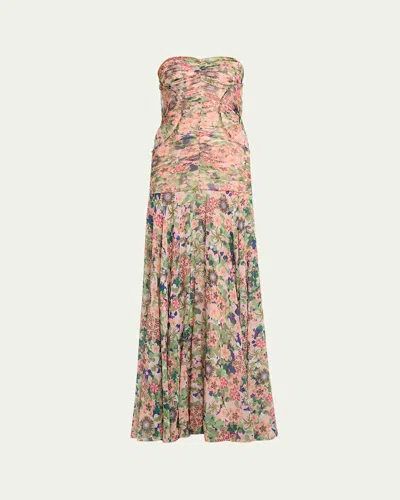 Saloni Kristie Strapless Floral Drop-waist Gown In Pink