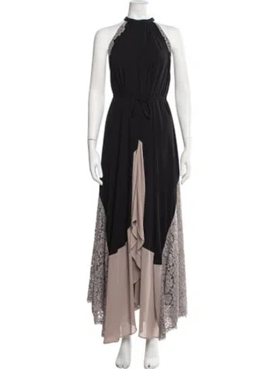 Pre-owned Saloni Lace Pattern Long Dress In Black