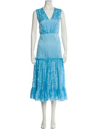 Pre-owned Saloni Lace Pattern Long Dress In Blue