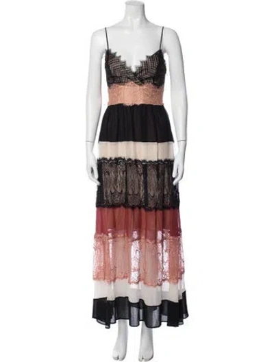 Pre-owned Saloni Lace Pattern Long Dress In Brown/neutrals