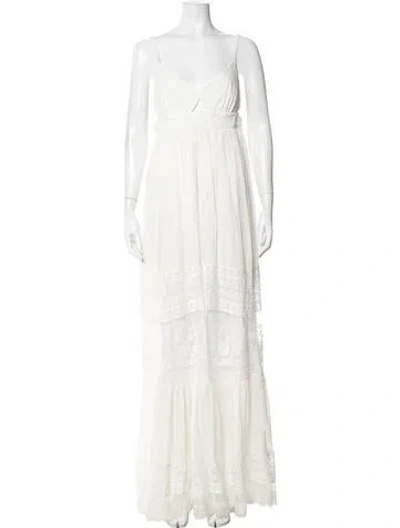 Pre-owned Saloni Lace Pattern Long Dress In Neutrals