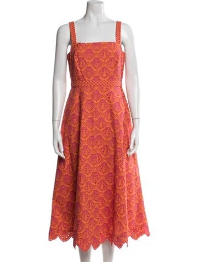 Pre-owned Saloni Lace Pattern Long Dress In Orange