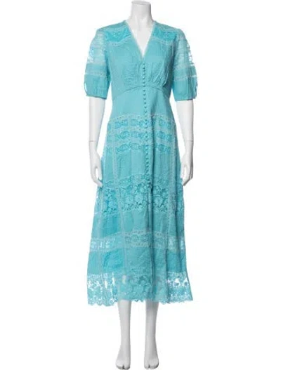 Pre-owned Saloni Lace Pattern Long Dress W/ Tags In Blue